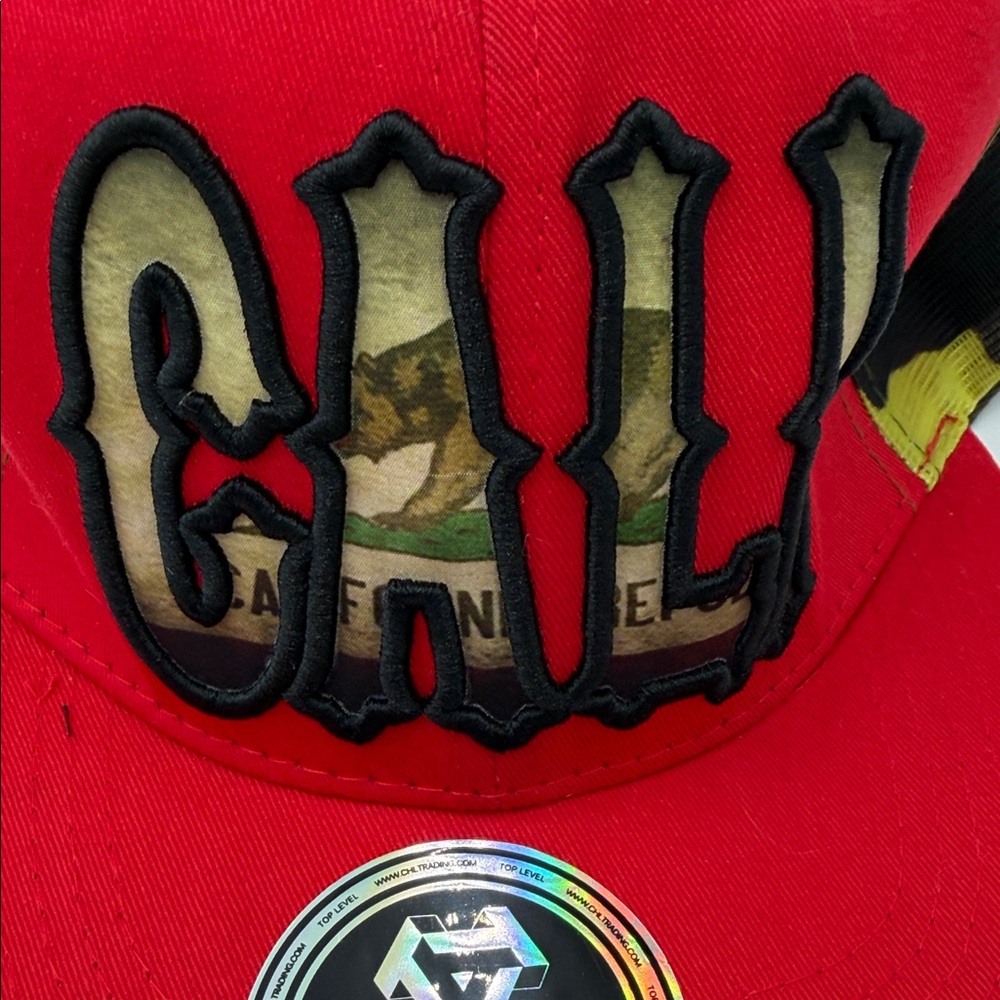 Top Level Red Cali Script on Black Republic Snapback Hat - Picture 3 of 7